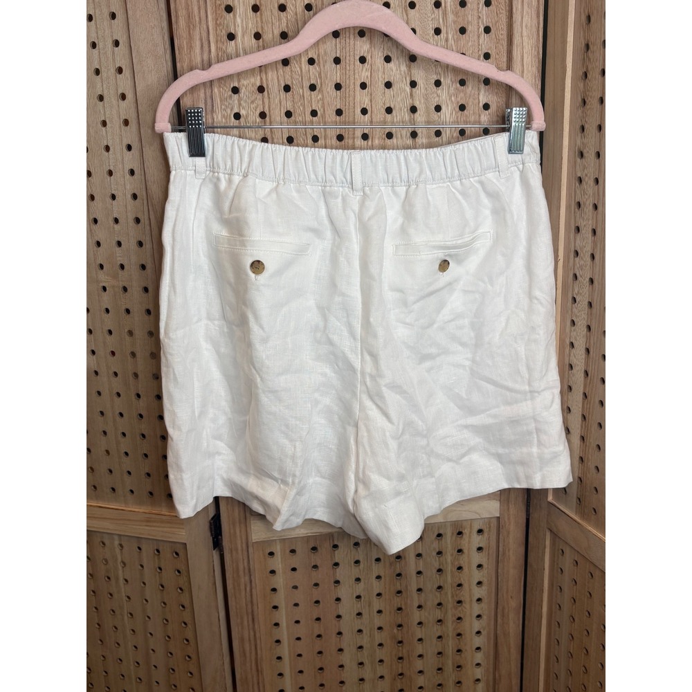 J.Crew Re-imagined White 100% Linen Shorts Women Medium CH876 Elastic Back New - Picture 2 of 5